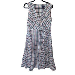 Chaps Womens Size 14 Sleeveless Plaid Wrap Dress Multicolor 100% Cotton